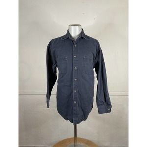 Schmidt Workwear Shirt Mens L Navy Blue Flannel Lined Canvas Long Sleeve‎